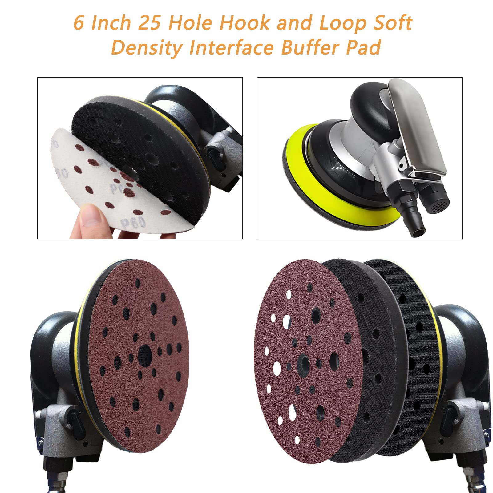 6 Inch Sanding Pads - 5 Pack Hook & Loop -6