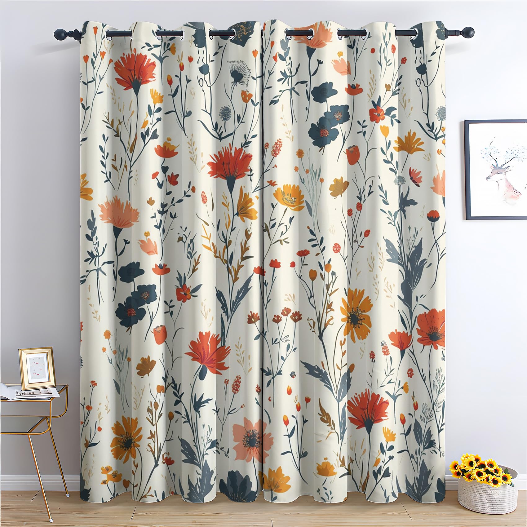 Generisch Exotische Blumen Vorhang, Blumenmuster Gardinen mit Ösen 2er Set Verdunkelungsvorhang, Modern Floral Vorhänge, Wohnzimmer Schlafzimmer Kinderzimmer Blickdichte vorhänge, 220x215 cm j1&-70 Baby