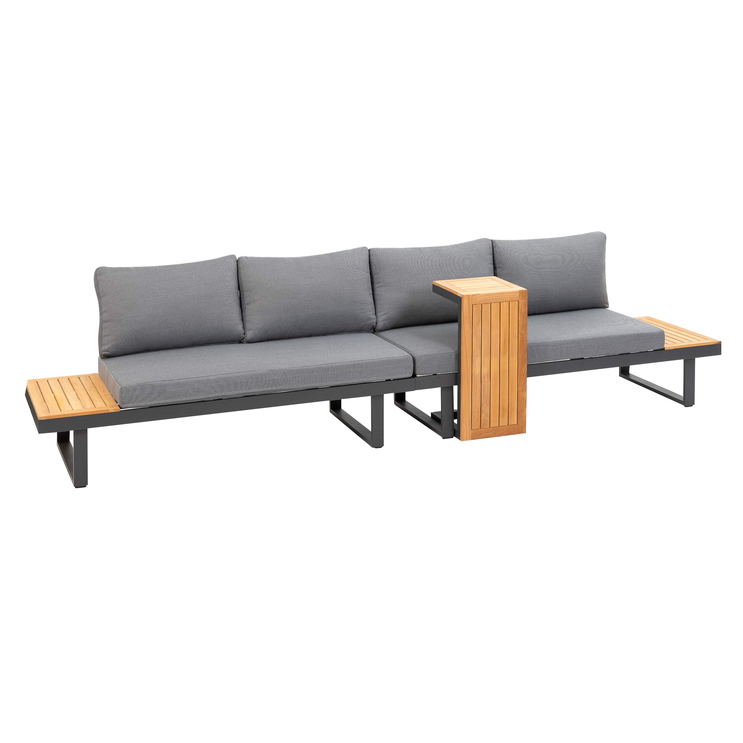 greemotion Ensemble Salon de Jardin Samara, Set de 2 Canapés et Table en Bois d’Acacia FSC® 100%, Cadre Aluminium, Coussins en Polyester Inclus, Gris/Bois