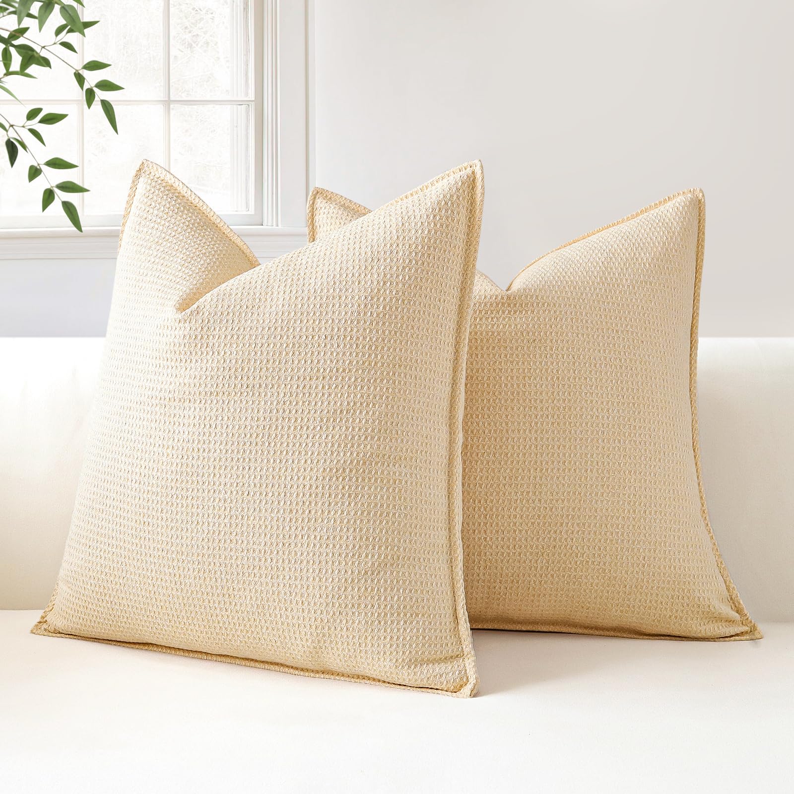Sungeek Decorative Cushion Covers 40x40cm Set of 2 Soft Plaid Cushion Cases with Stitched Edge Boho Farmhouse Home Decor Throw Pillow Covers for Sofa Couch Patio Bedroom Living Room Beige - Image 4