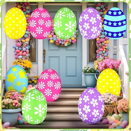Miniatura 3 de Chitidr 18 huevos de Pascua inflables de 12 pulgadas, decoración de patio al aire libre, huevos colgantes inflables de Pascua grandes, adornos