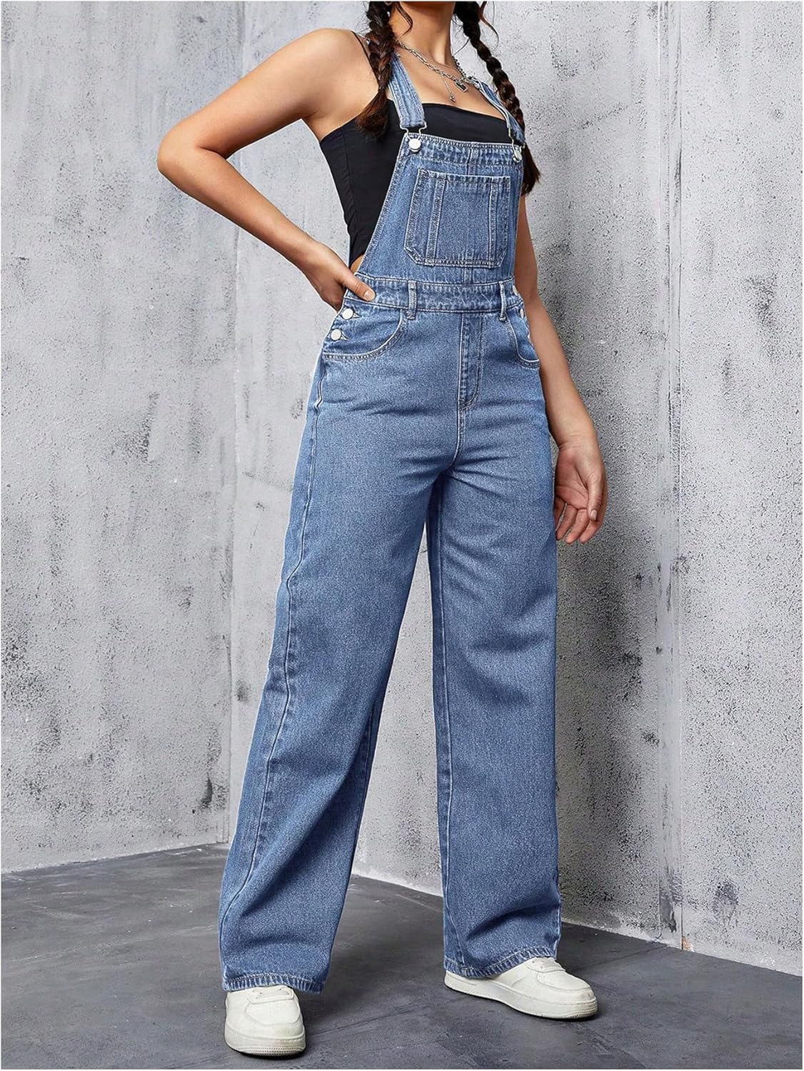 SweatyRocks Women's Denim Jumpsuit Overalls Bib Adjustable Strap Straight Leg Jeans Overall Jumpsuit - Image 5