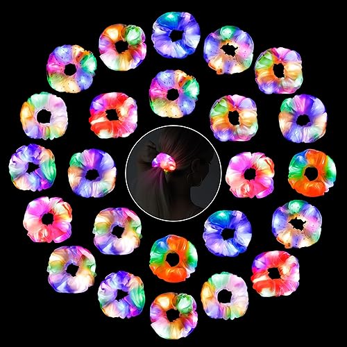 24 coleteros iluminados para niñas y mujeres, accesorios para el cabello con luces LED, lazos coloridos de doble capa, accesorios para el cabello