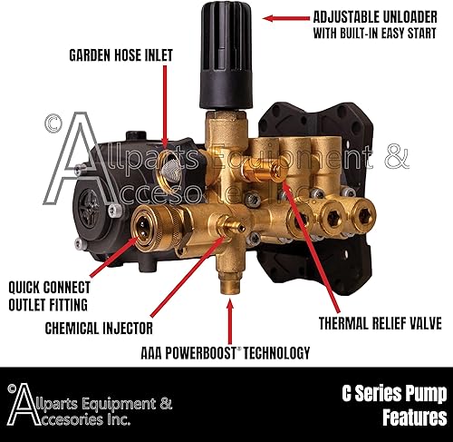 Miniatura 3 de 90038 Kit de bomba de lavado a presión de repuesto de émbolo triple horizontal AAA 3800-4000 PSI, 3.5 GPM, eje de 1 pulgada, incluye accesorios de