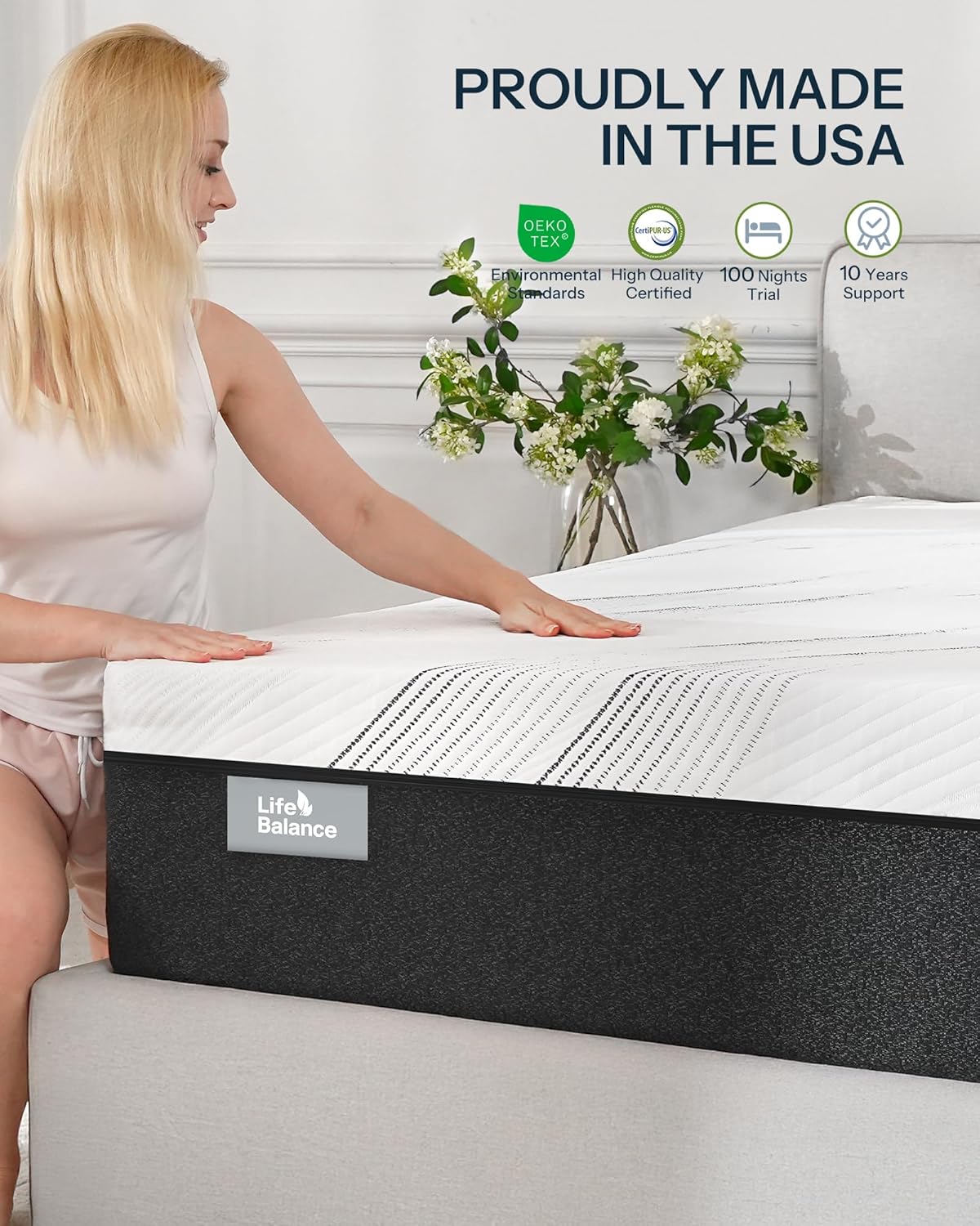 Life Balance Queen Hybrid Mattress 12 Inch, Made in USA, Medium, Copper Gel Memory Foam， Hypoallergenic & Odorless, Motion Isolation & Pressure Relief, Mattress in a Box