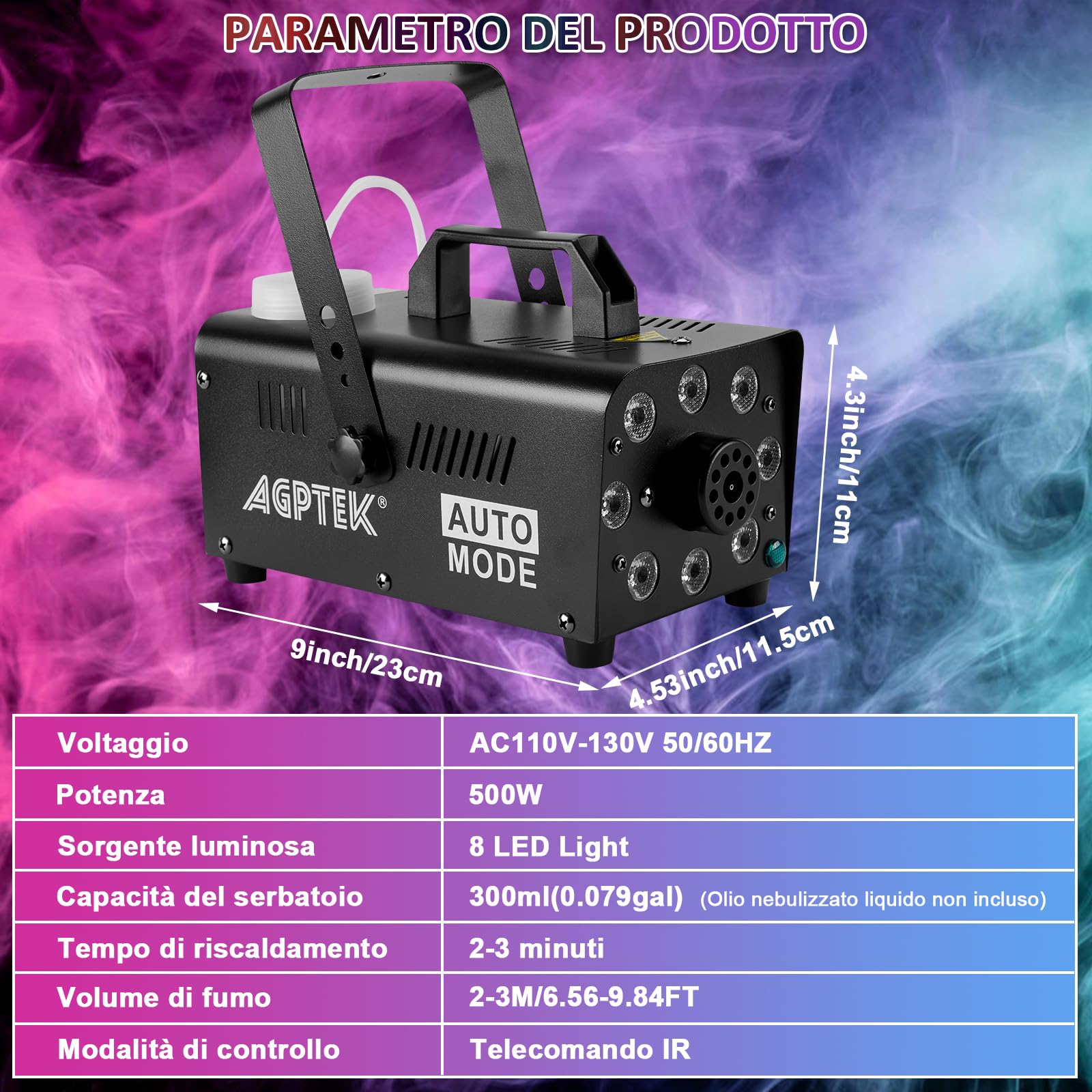 AGPtEK Macchina del Fumo 500 W 2000CFM 13 LED RGB Telecomando