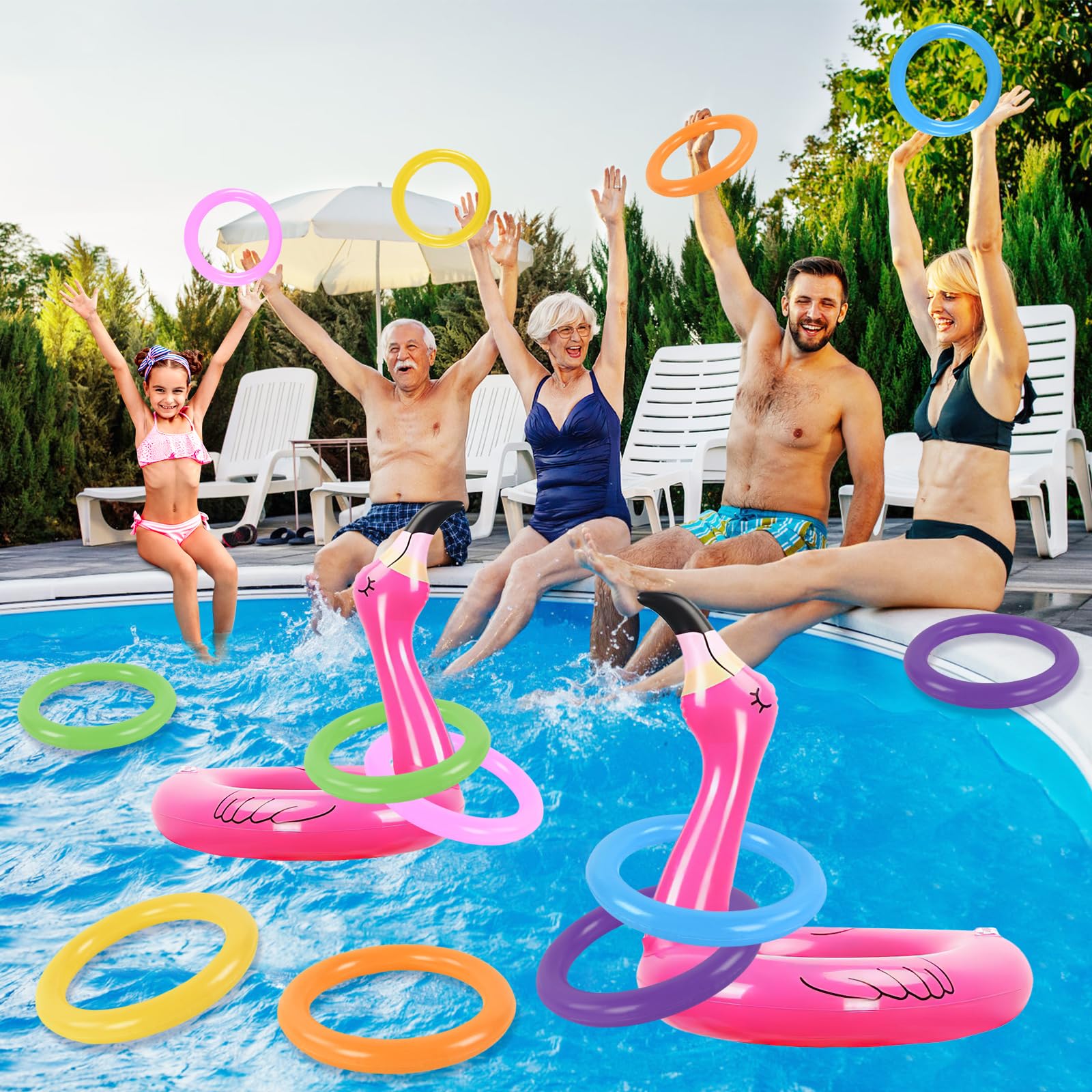 Gioco Da Lancio Anelli Piscina Fenicottero Gonfiabile - Divertimento Per Bambini E Adulti - Foto 9