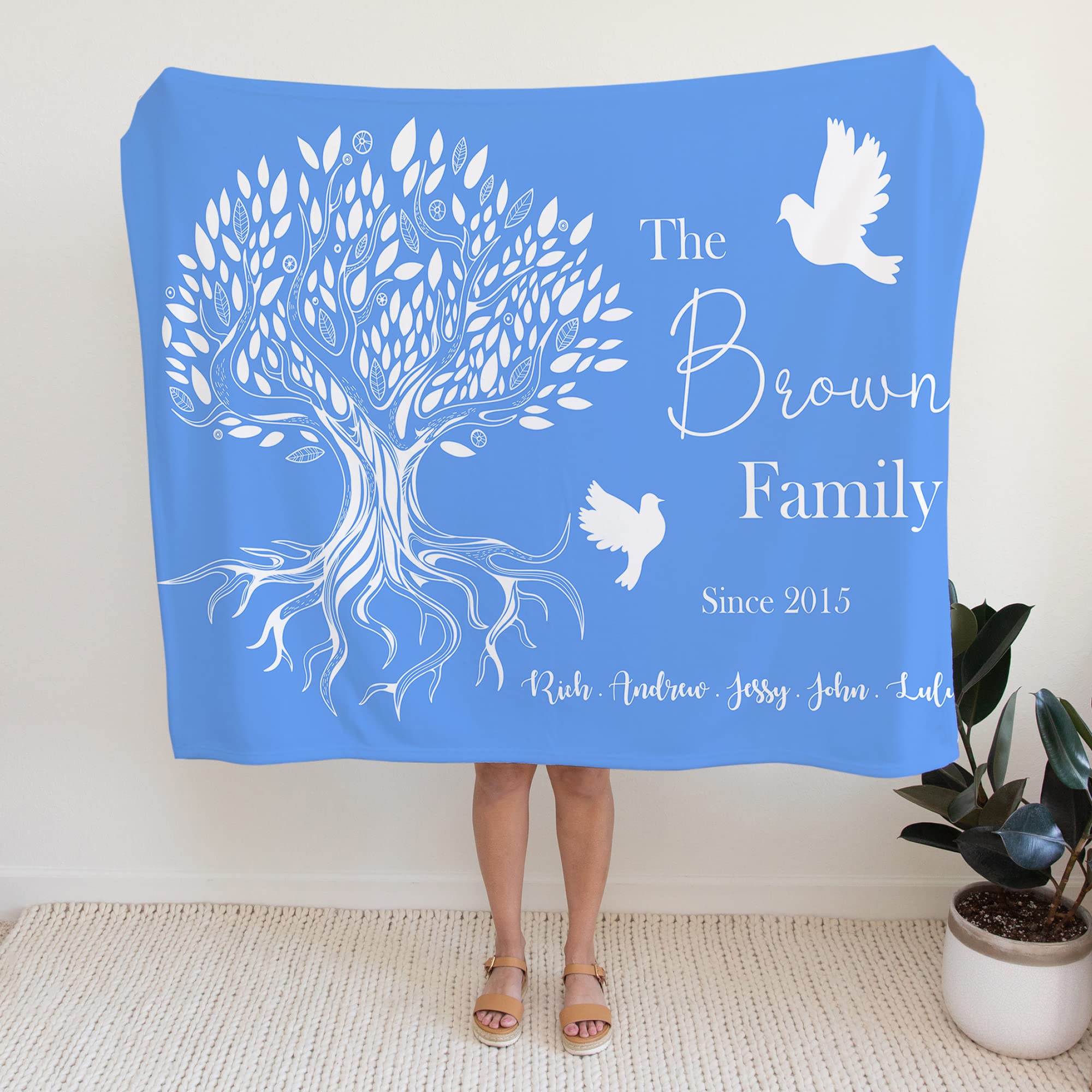 Manta personalizada con nombre del árbol genealógico, manta con nombre personalizado, año y nombre familiar, regalo de inauguración de la casa, manta de forro polar suave, manta personalizada con
