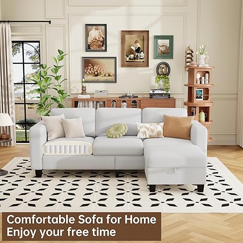 Miniatura 4 de ZeeFu Sofás modulares y modulares para sala de estar, sofá modular en forma de L de 3 plazas de 78 pulgadas con otomana de almacenamiento, moderno