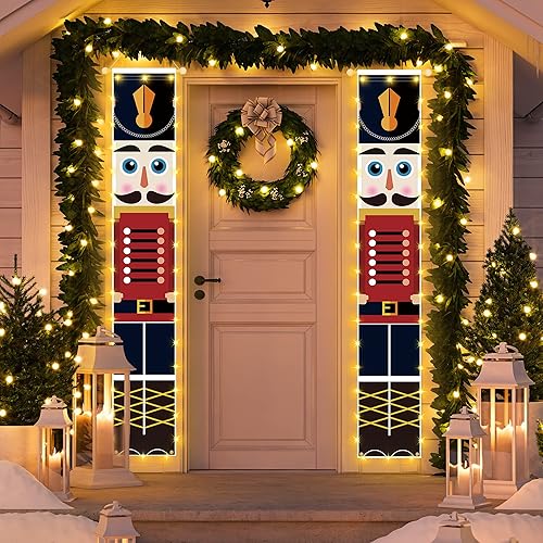 Miniatura 6 de Banners de decoración de Navidad con cadena de luces decoración de fiesta de Navidad cascanueces modelo de soldado de tamaño real pancartas de