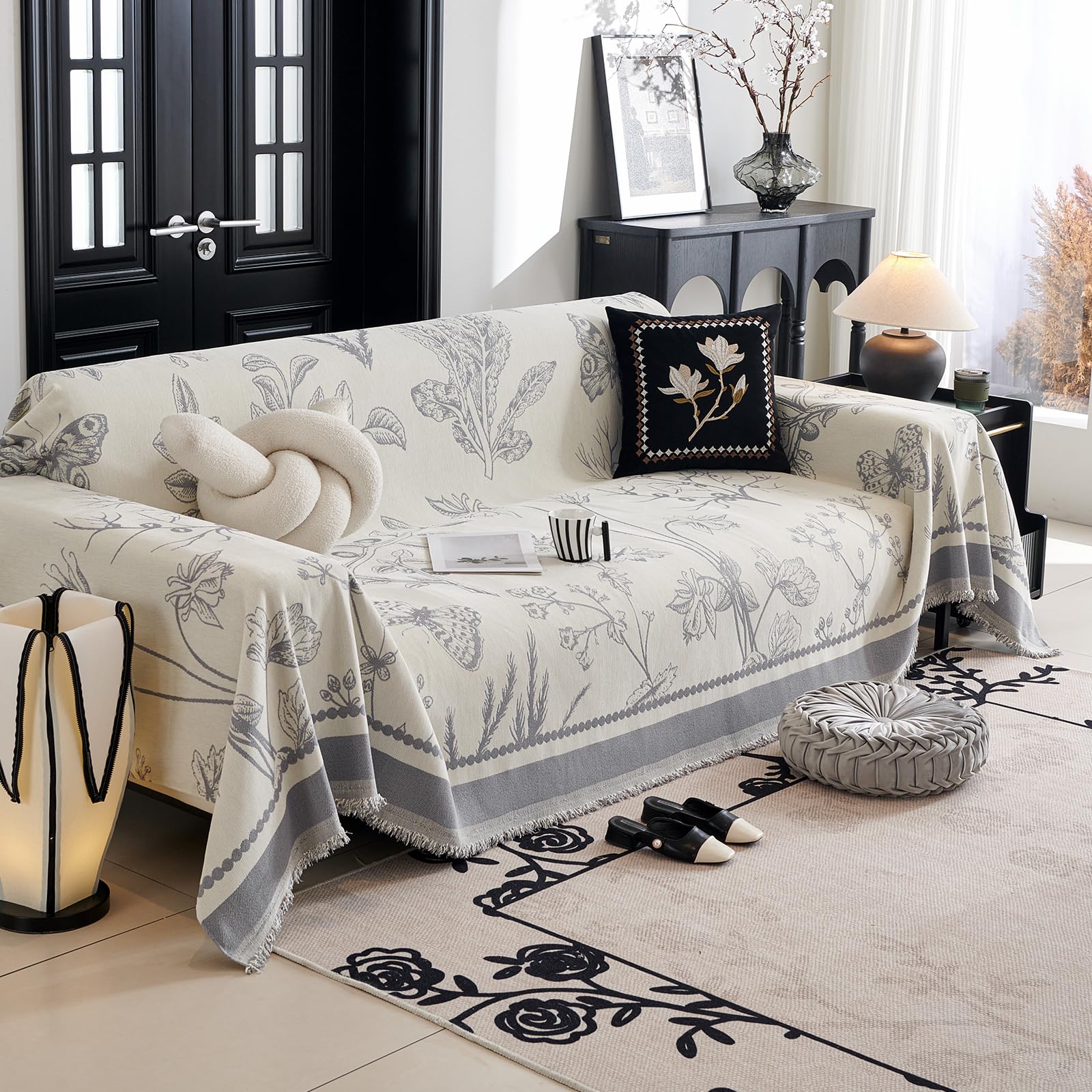 Decke für Sofa, Multifunktionsdecke, Sofa überwurfdecke, Überwurf aus Chenille, für Vier Jahreszeiten, Couch Decke 180 * 260cm-Grau