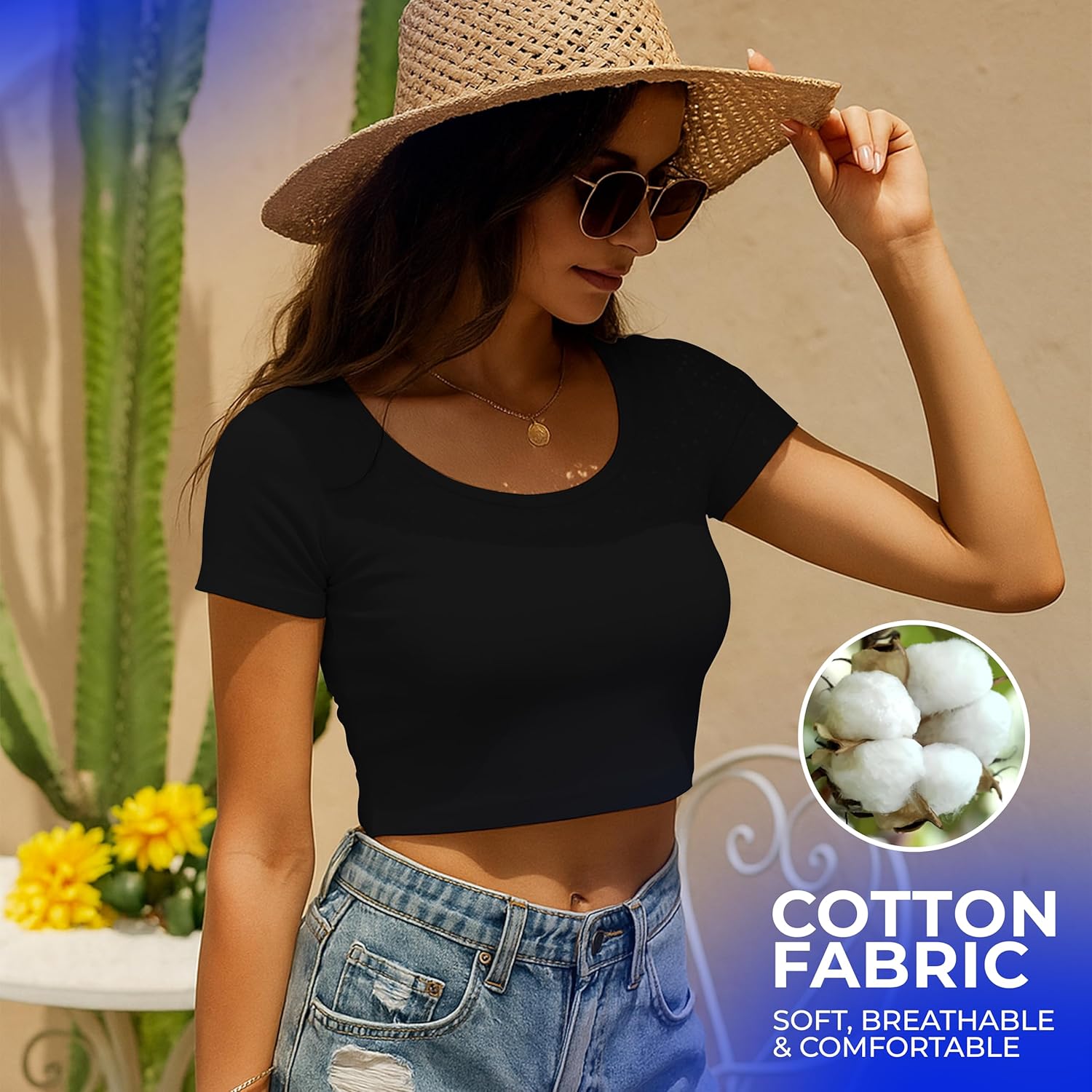 Basic Crop Tops for Women Short Sleeve T-Shirts Scoop Neck Cropped Shirts Women's Crop Top Cute Summer Tops Slim Fit Tees - Image 6