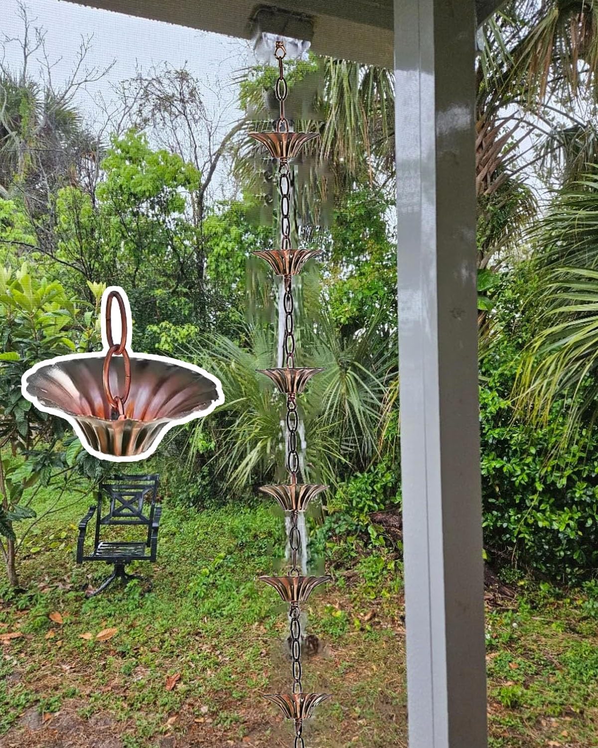 YNBSHGAA Outdoor Rain Chain for Gutter Drainage, Decorative Water Diverter for Garden, Eco-Friendly Rainwater Catcher and Chime,Style2-3.4m (11.1ft)