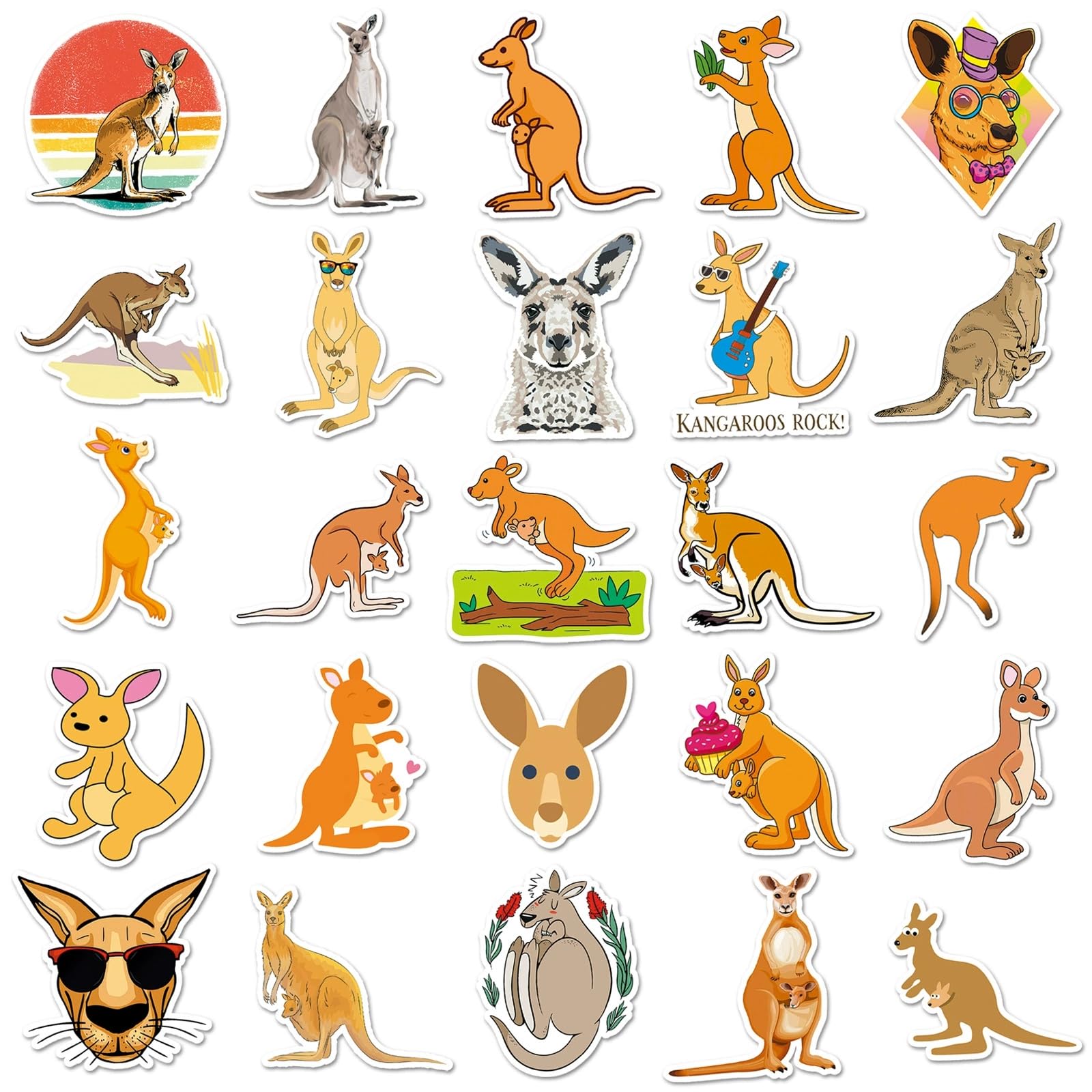 50Pcs Cute Cartoon Sticker Kangaroo Stickers Vinyl Decals Aesthetic Stickers for Water Bottles Laptop Suitcase Luggage Cup Mobile Phone Skateboard Decor for Teens Adult - Image 3