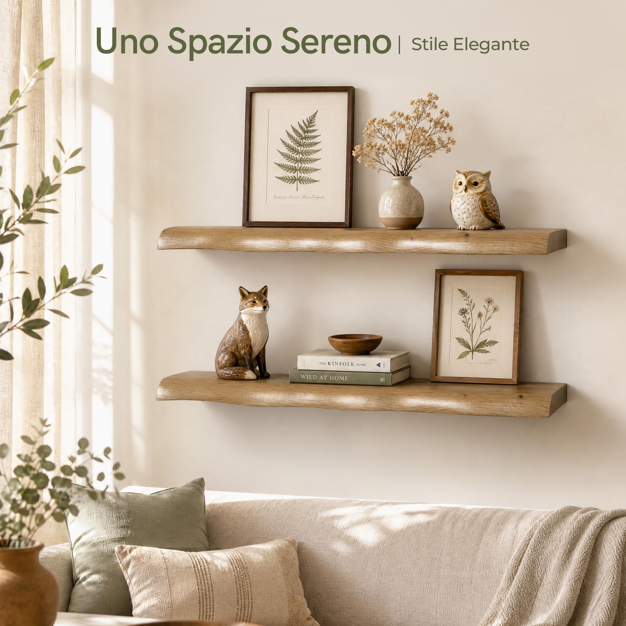 Afuly Mensole da Muro, Bordo Ondulato con Effetto Rovere, Set di 2, 60 cm | Supporti nascosti, per libri, piante, foto e decorazioni, soggiorno, camera e bagno, per esposizione e spazio contenitivo