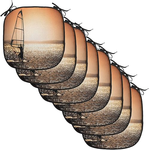 Miniatura 157 de Lunarable Cojín retro para silla, dibujo de chica a la moda en tierra primavera campo margaritas arte, acolchado de asiento para cocina y patio con