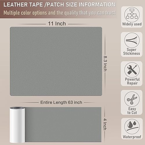 Miniatura 2 de Parche de reparación de cuero autoadhesivo para muebles, kit de reparación de cuero de vinilo para muebles, cinta de reparación de cuero para