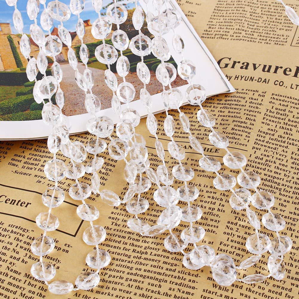 Crystal Acrylic Gems Bead Strands, 99Ft/30M Clear Diamond Garland Strands Crystal Beads Hanging Decoration Curtain Wedding DIY Party Decor for Curtain Wedding Party DIY Decor