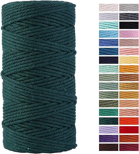 Cuerda de macramé verde oscuro de 0.118 in x 109 yardas, cuerda de algodón de colores para colgar en la pared, colgar plantas, manualidades, tejer,