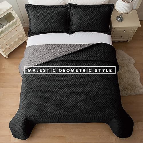 Miniatura 5 de Elegant Comfort Juego de colcha reversible acolchada de 3 piezas con fundas de almohada, exquisitas costuras majestuosas para todas las estaciones,