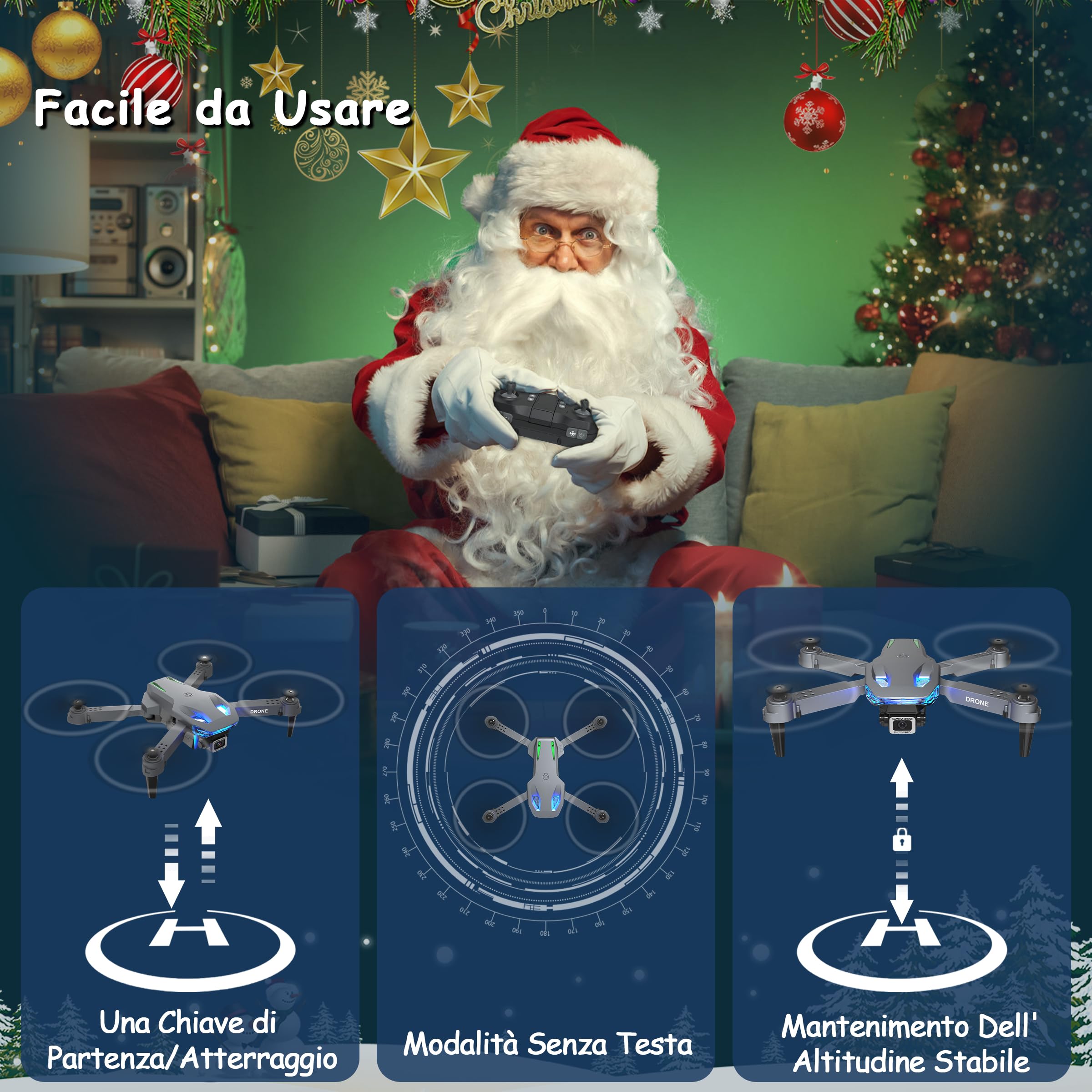 Wipkviey T28 Drone con Telecamera 1080P HD per Principianti-Droni per Bambini, Quadcopter Pieghevole per Adulti,FPV RC Droni con 3D Flips/Altitude Hold/Gesture Selfie/Waypoint Volo, 2 Batteries, Ragaz