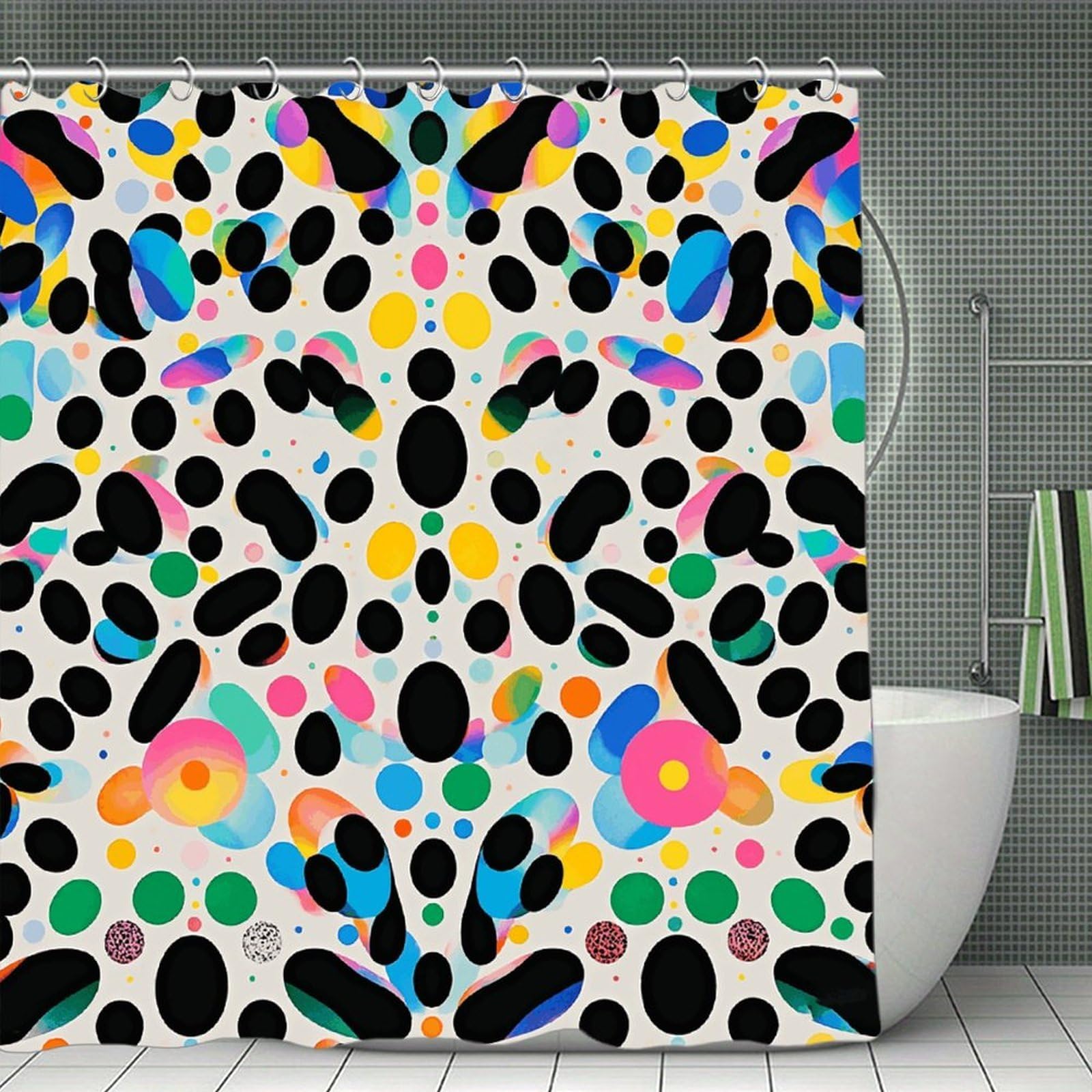 QMNLKH Glitter Rainbow Polka Dot Shower Curtain with Hooks, Waterproof Bath Curtains for Bathroom, Lightweight Bath Curtains Liner for Hotel, Personalized Bath Curtain for Spa, 70.8 Inch