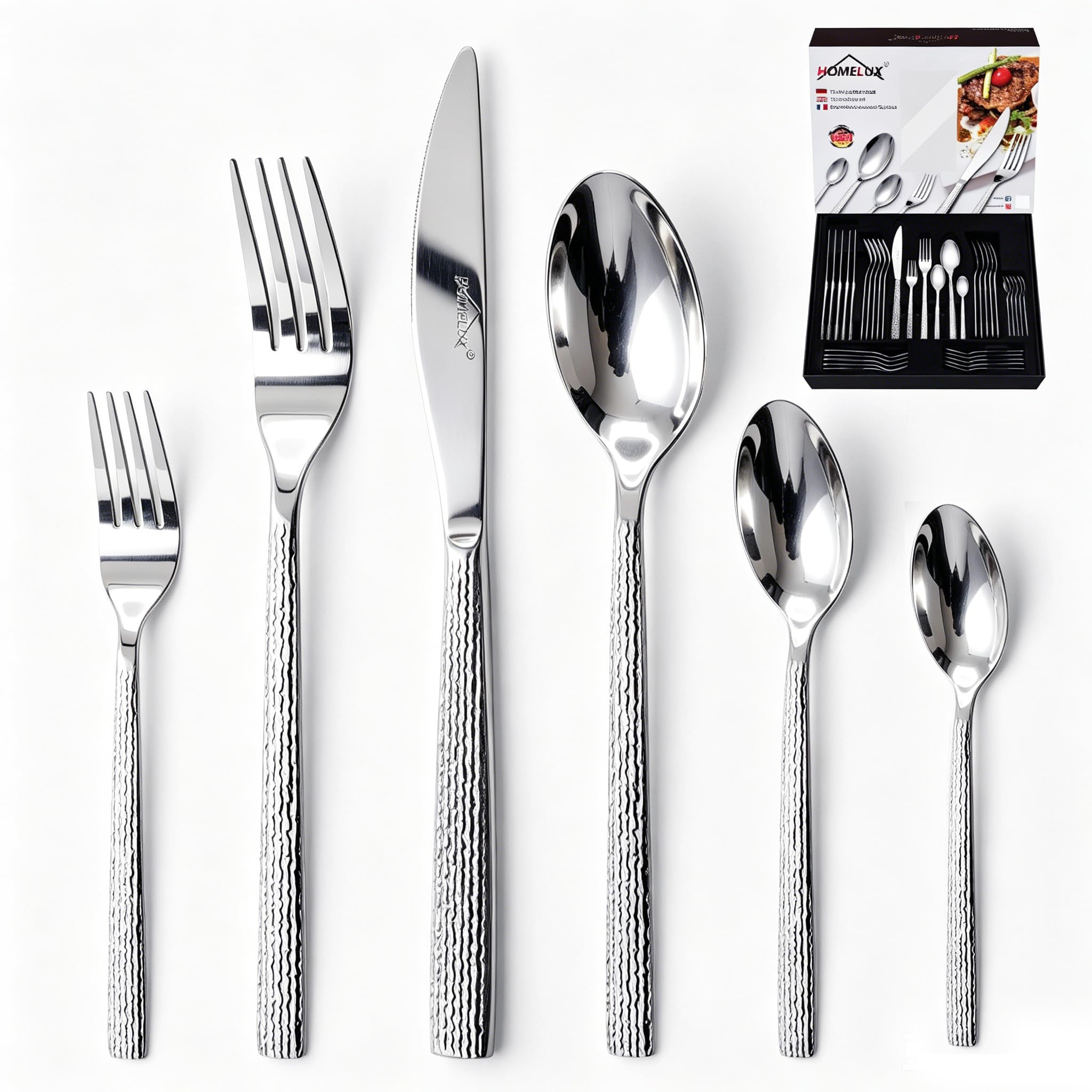 Besteck Set 12 Personen,72-tlg Edelstahl Besteckset,Spiegelpoliert HL-G2202 | Cutlery Set mit Messer Gabel Löffel,Spülmaschinenfest, Mit Besteckkassette, 6-tlg Essbesteck pro Person