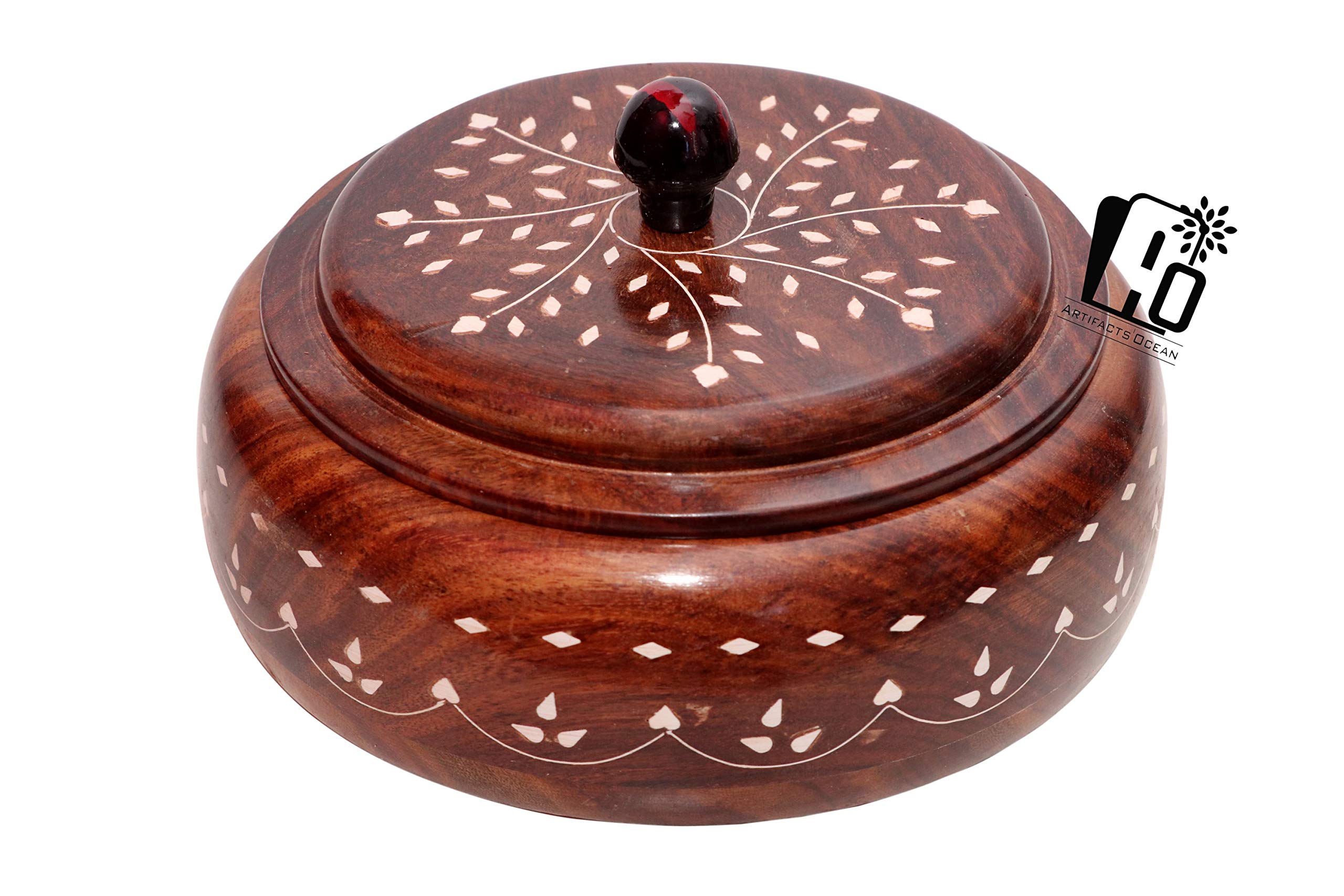 ARTIFACTS'OCEAN || Round Wooden Dry Fruits Container || Wooden Snacks Box || Wooden Dry Fruits Box || Masala Box Set || Spice Box || 4 Compartment Storage Box || Brown