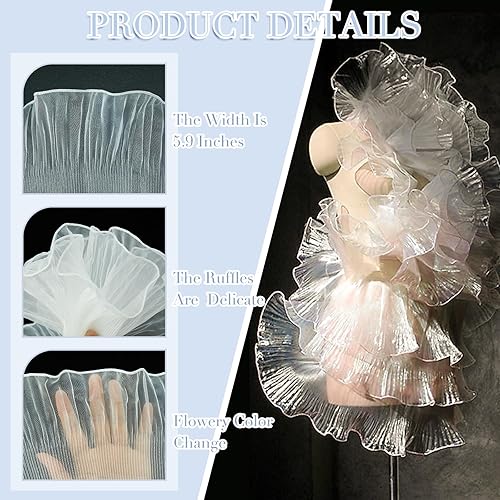Miniatura 5 de Newwiee Cintas plisadas de organza de medusas con volantes de 15 yardas, cinta iridiscente, tela de encaje para sombrero, farol, falda, decoración