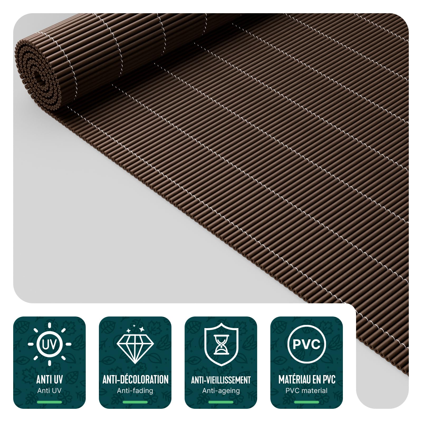 VOUNOT® Cañizo de PVC Imitación a Mimbre Cerramiento Mimbre Artificial en PVC Alta Durabilidad con Bridas Cañas Enteras de 7,5 mm Valla de Decoración para Jardín y Terraza Ocultación Exterior 1x5M — view 4