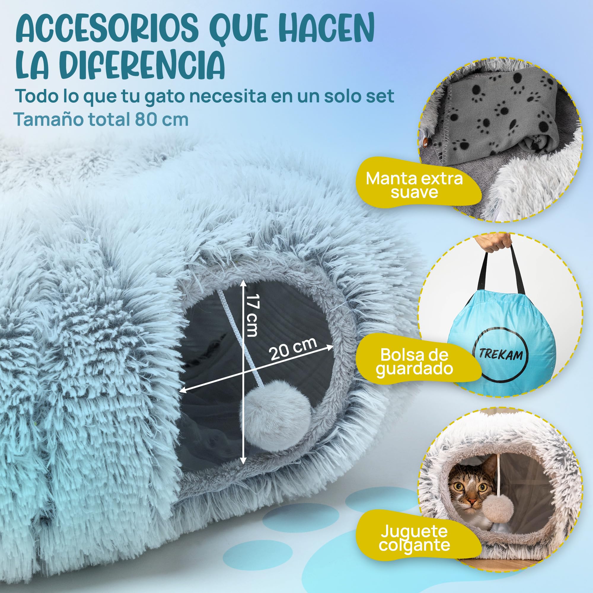 Cama Tunel para Gatos - Tunel para Gatos Plegable Que Incluye una Manta y una Bolsa para su Transporte - Cama Donut Gato Cómoda, Segura y Divertida - Cat Tunnel para Jugar y Descansar.
