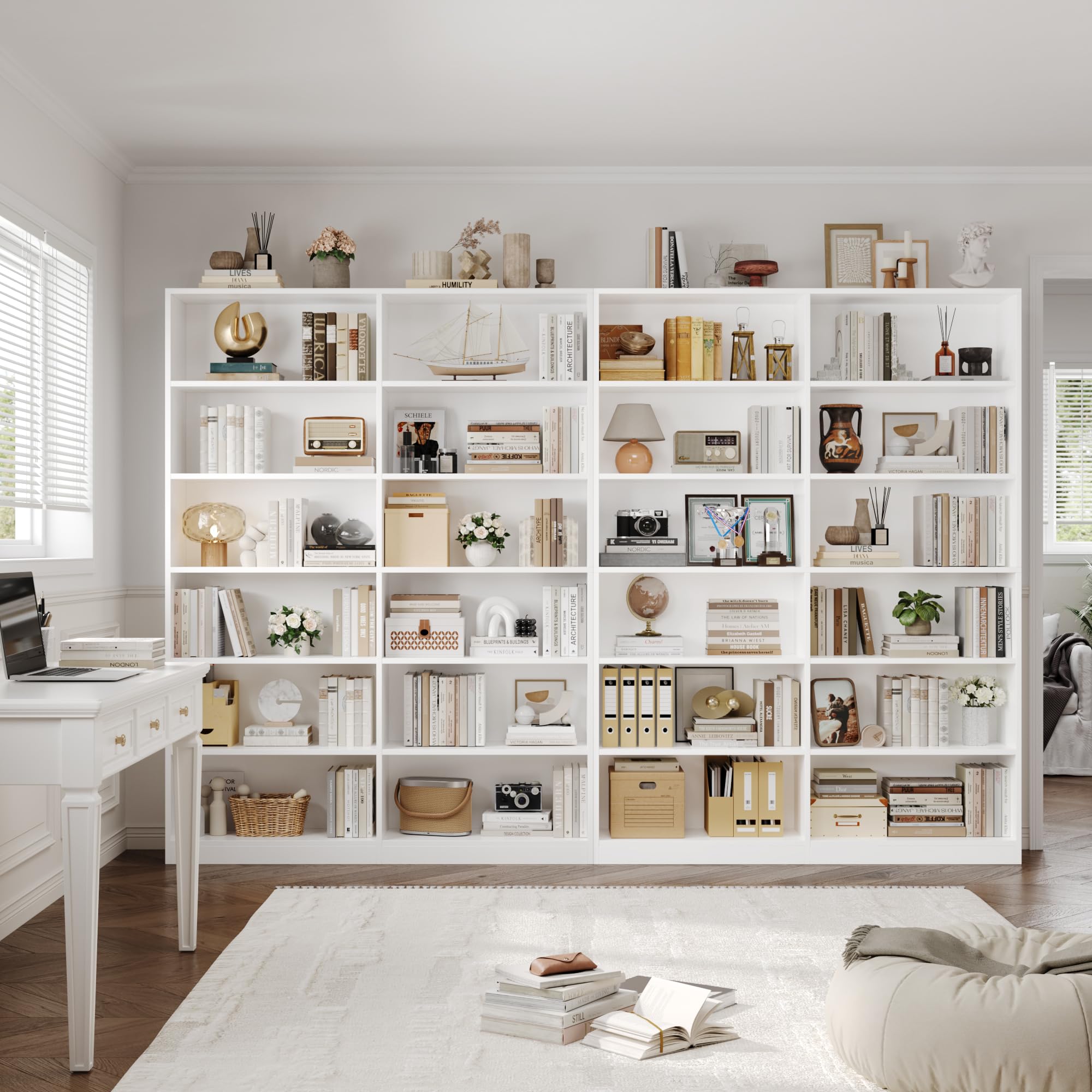FirFurd Estanteria Libros con 12 Compartimentos, Libreria Estanteria | Estanteria Salon, Librerías Salón, Mueble Almacenaje para Libreria, Oficina, Estudio, Blanco, 120x30x188,7cm
