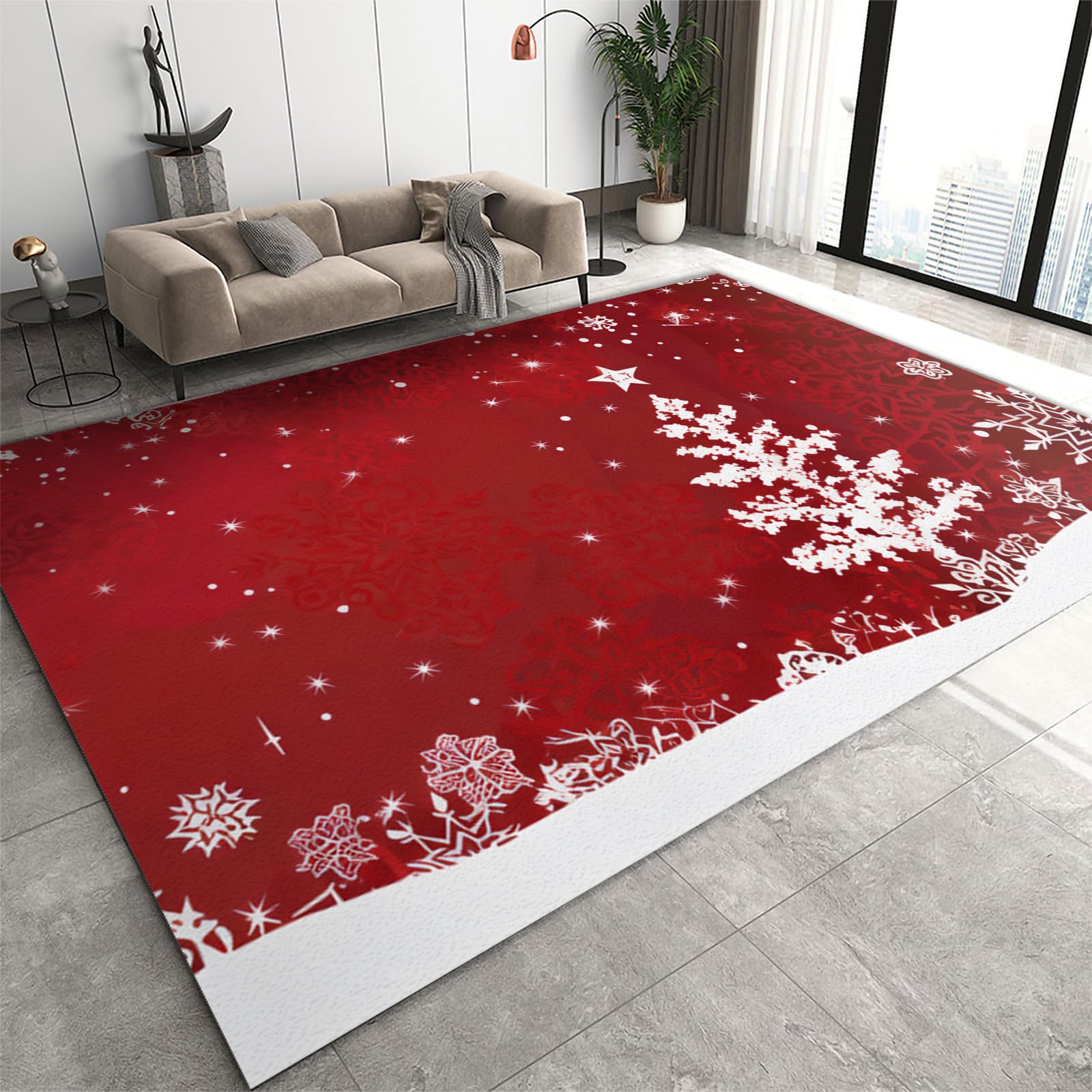 FIEMAR Area Rug 60x90cm Christmas Area Rug, Snowflake and Xmas Tree Floor Cover Rug, Indoor Decorative Accent Rug Washable Lightweight non slip Low Pile Non Shedding for Sofas Study Dorm Entryway