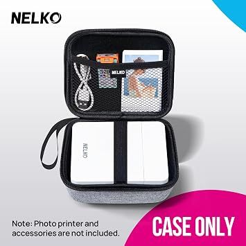 Nelko Genuine Carrying Case for PP01/PP02/PP03 Mini Photo Printer, Grey | Shockproof Case for Most Portable Photo Printer & Photo Paper, with Mesh Pocket & Hand Strap, Water-Resistant, Case Only