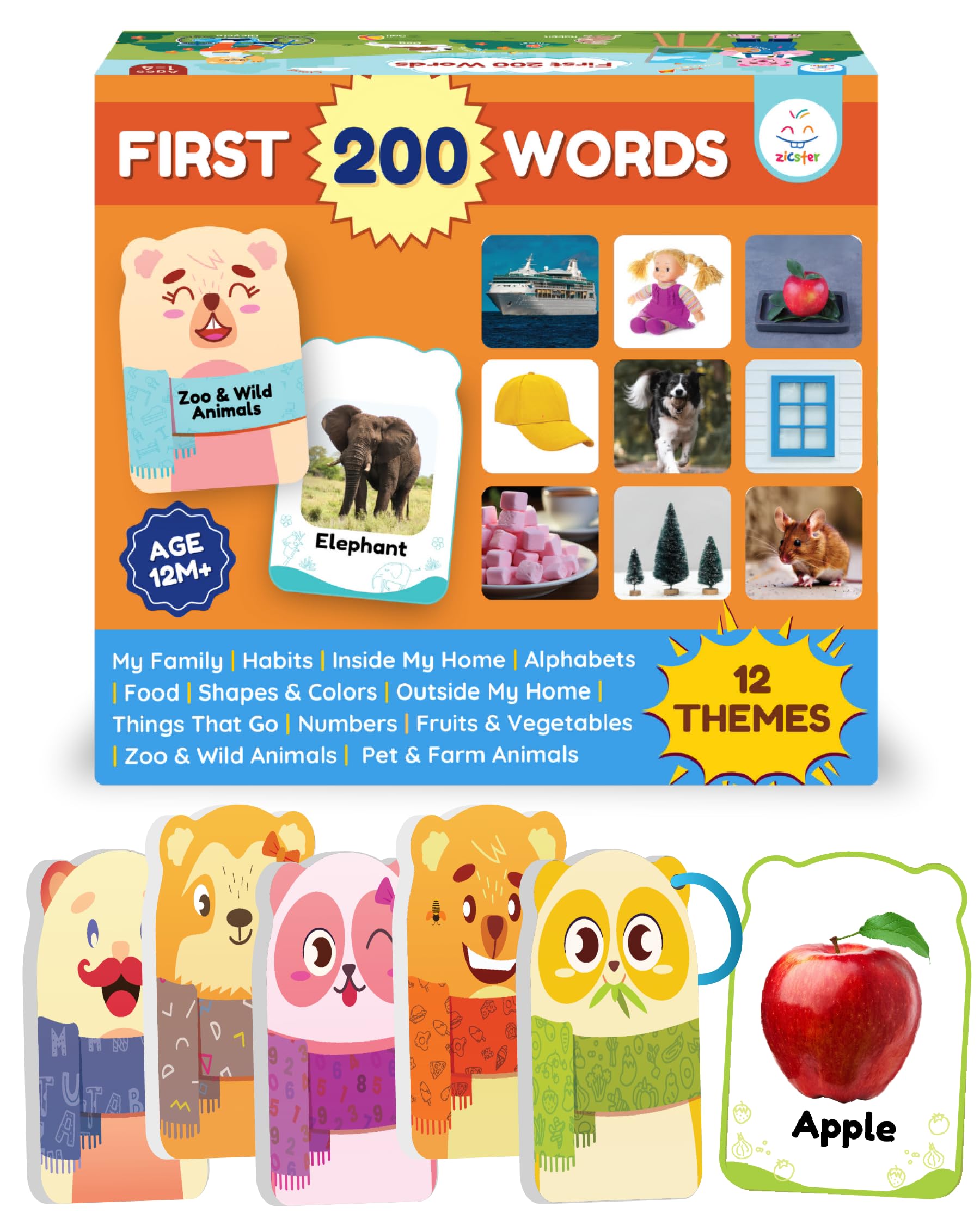 First 200 Thick Toddler Flash Cards, 1 2 3 4 Year Old,Easy to Carry, Letter, Number, Color, Animal, Baby Flash Cards Activities, Montessori Toys for Toddlers and Preschool, Toddler Learning Cards