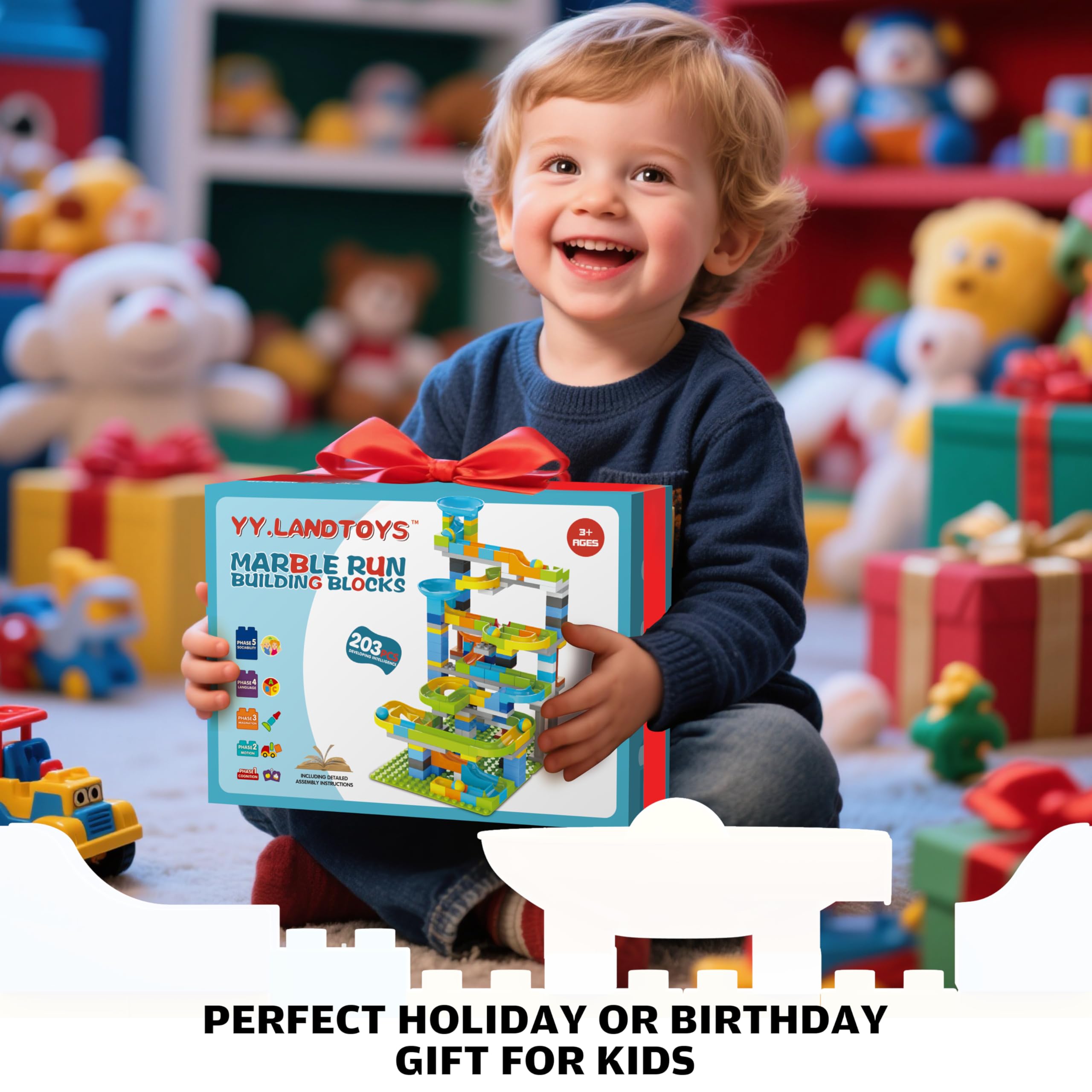 3in1 Marble Runs for Kids 3-5, 203pcs Compatible with Lego DUPLOS for Age 2-5, Marble Runs for Kids 4-8, STEM Building Toys, Toddler Toy, Marble Track, Marble Run Toy, Montessori Toy Gift for Age 3+