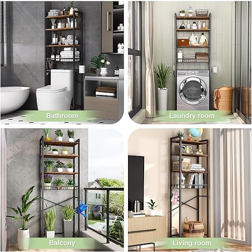 Miniatura 3 de Estante de almacenamiento sobre el inodoro, estante organizador de baño de 4 niveles sobre el inodoro con estante y canasta ajustables, estantes