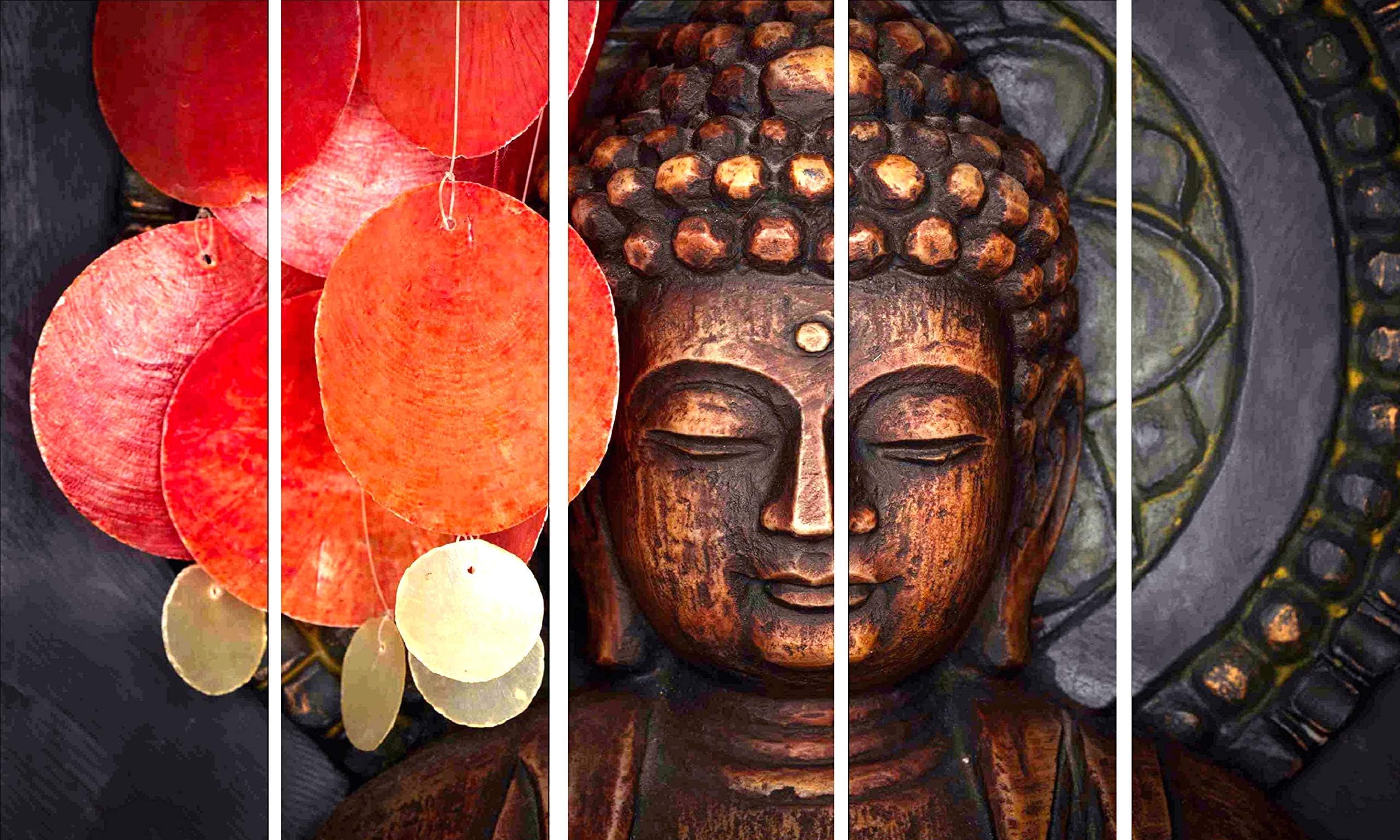 Kyara arts Multiple Frames, Beautiful Buddha Wall Painting for Living Room, Bedroom, Office, Hotels, Drawing Room Wooden Framed Digital Painting (76cmx148cm)