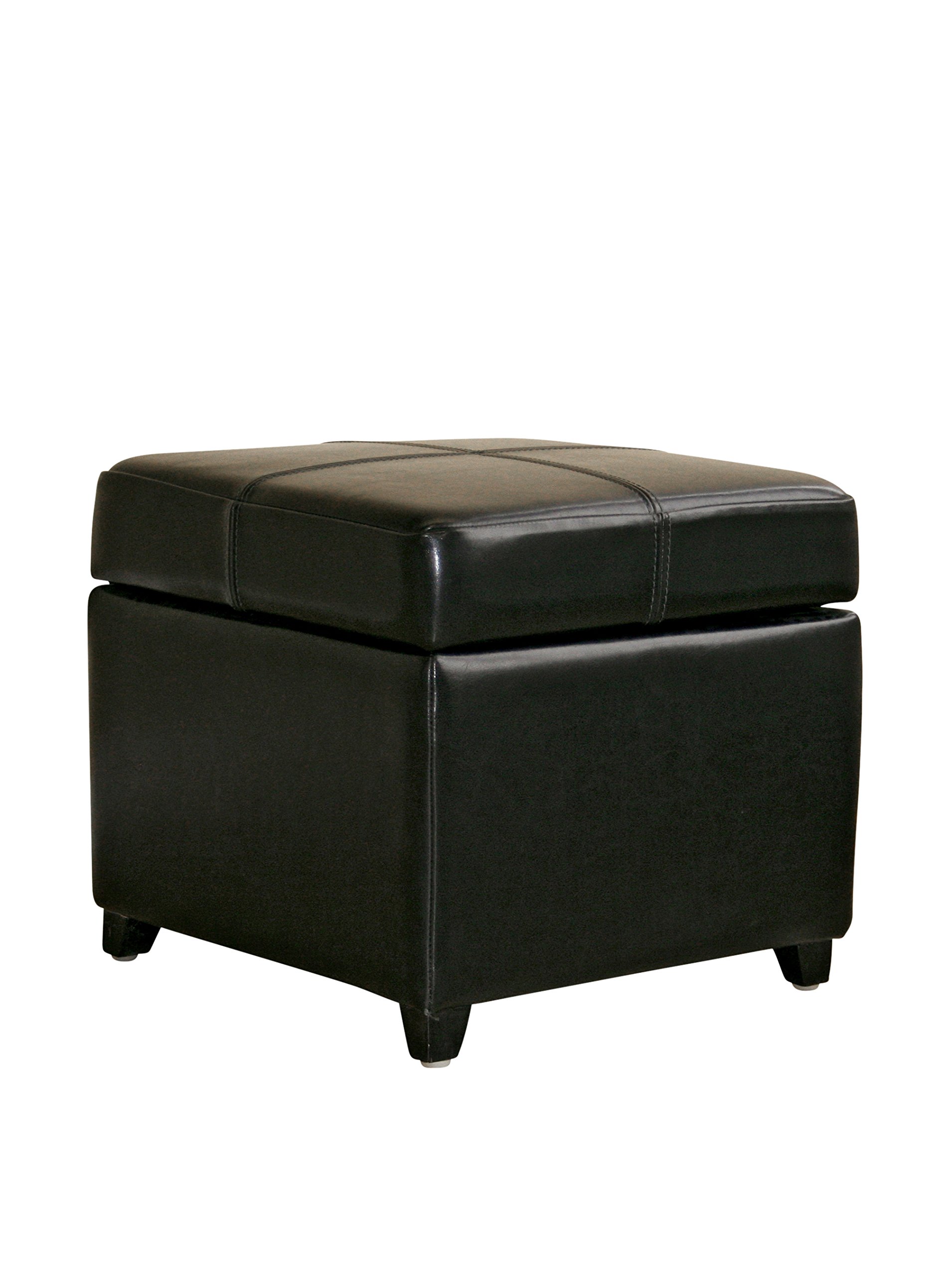 Baxton StudioFull Leather Square Storage Ottoman, Black