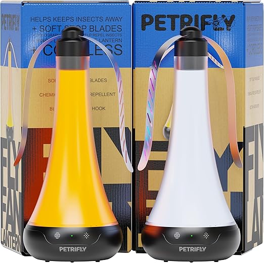 PETRI Fly Fans for Tables 2pk with Anti Bug Light - Food Fans to Keep Flies Away from Food - Spinner Fly Fan for Outdoor Table - Repellent