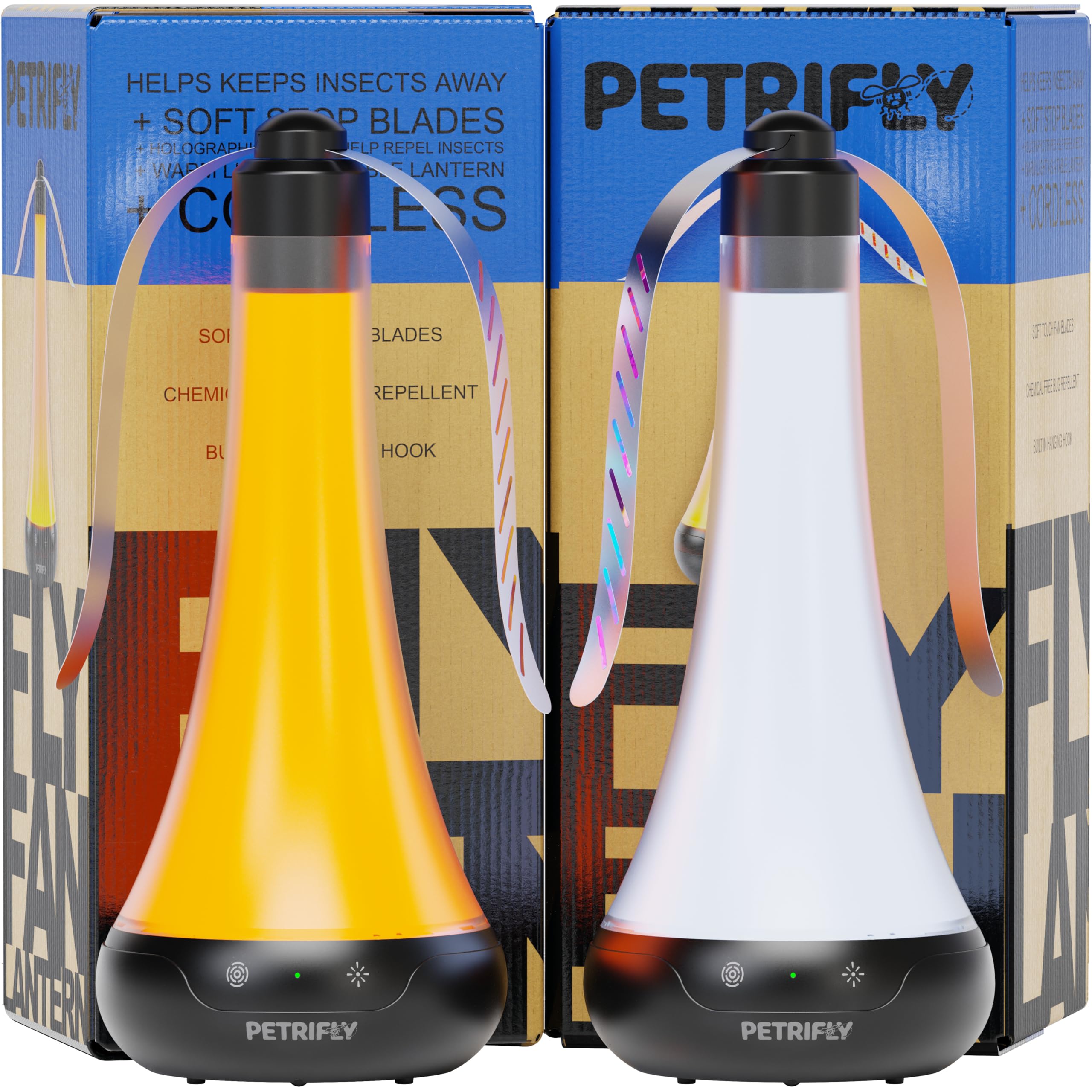 PETRI Fly Fans for Tables 2pk with Anti Bug Light - Food Fans to Keep Flies Away from Food - Spinner Fly Fan for Outdoor Table - Repellent