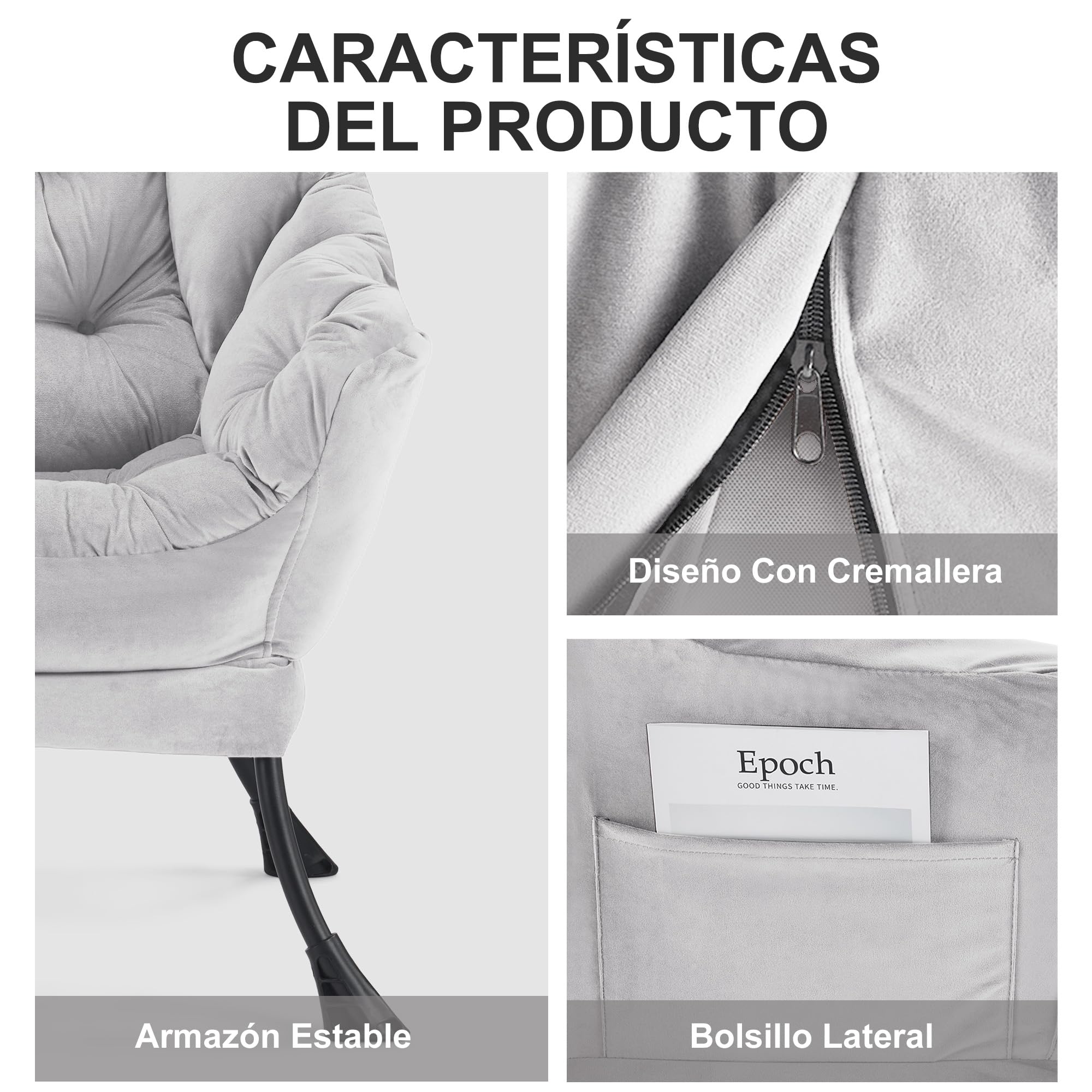 Sillón para Salón con Reposapiés, Sillón de Lectura de Relax, Ocio Cómodo para Sala y Dormitorio con Reposapiés y Bolsillo Latera(Gris Claro)