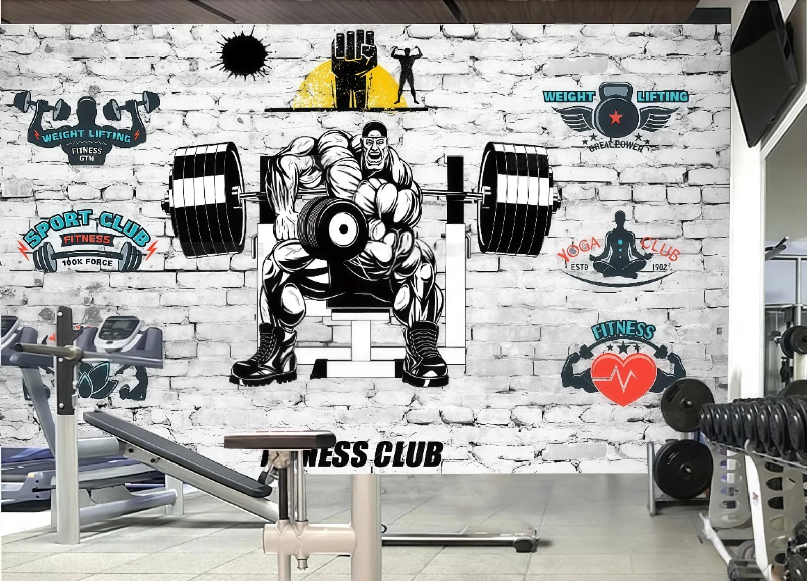 Xdoubao 3D Wallpaper Nostalgic Brick Wall Retro Hand-Painted Sports Fitness Club Yoga Studio Coffee Shop Background Mural Western Restaurant Wallpaper,,430X300cm