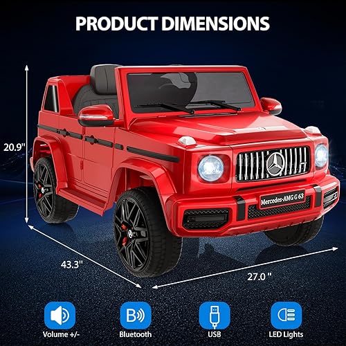 Miniatura 6 de GAOMON Auto eléctrico Mercedes Benz G63 de 12 V con licencia con control remoto, música, suspensión de resorte, luz LED, Bluetooth, bocina, AUX,