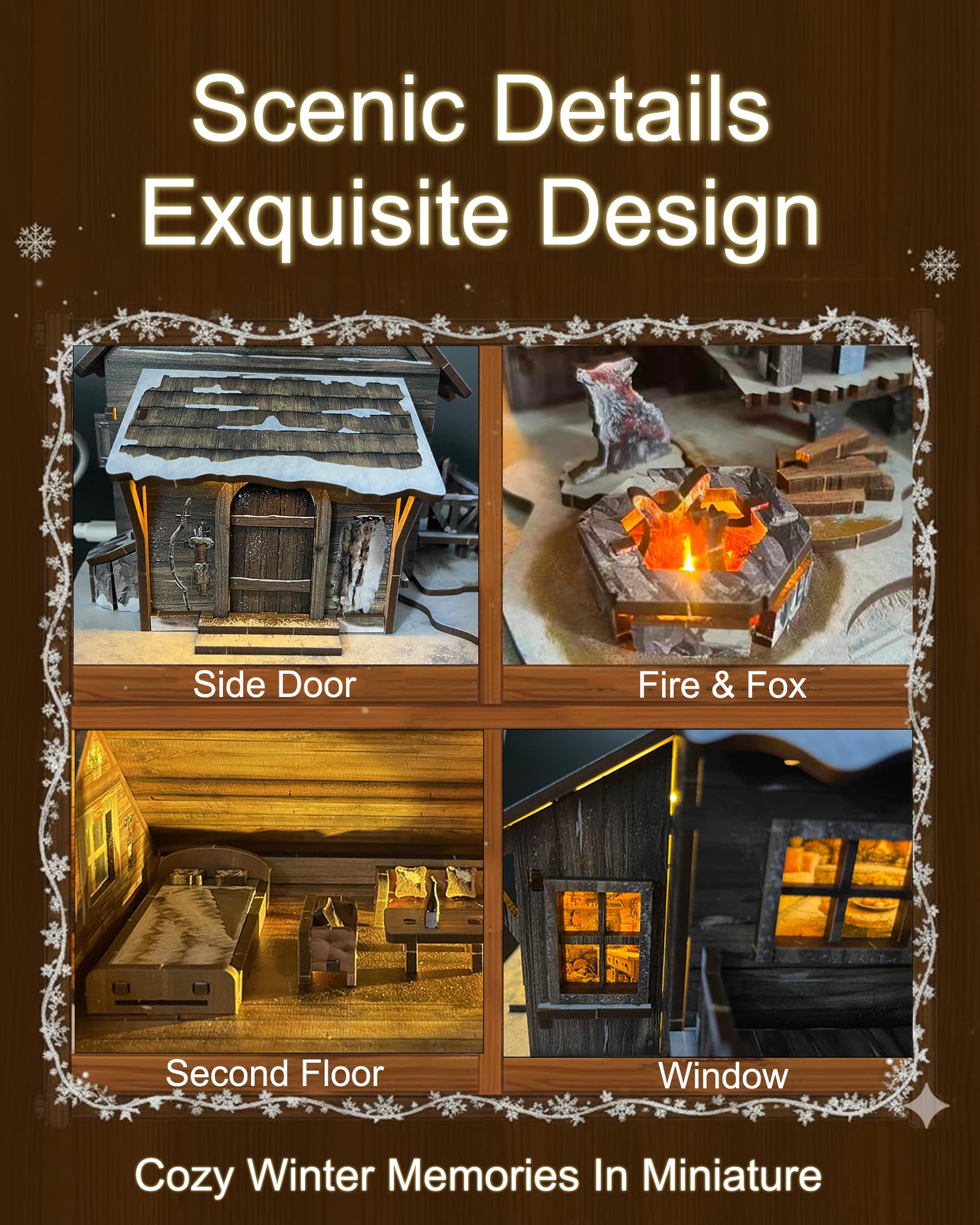 Snapklik.com : LED 3D Wooden Puzzle Winter Cabin DIY Miniature Building Kit