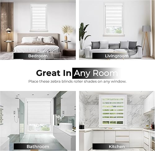 Miniatura 5 de PowerSellerUSA Persiana enrollable sin cordón, de doble capa, con diseño de cebra, con control de luz y de privacidad, 36 x 72 pulgadas, color gris