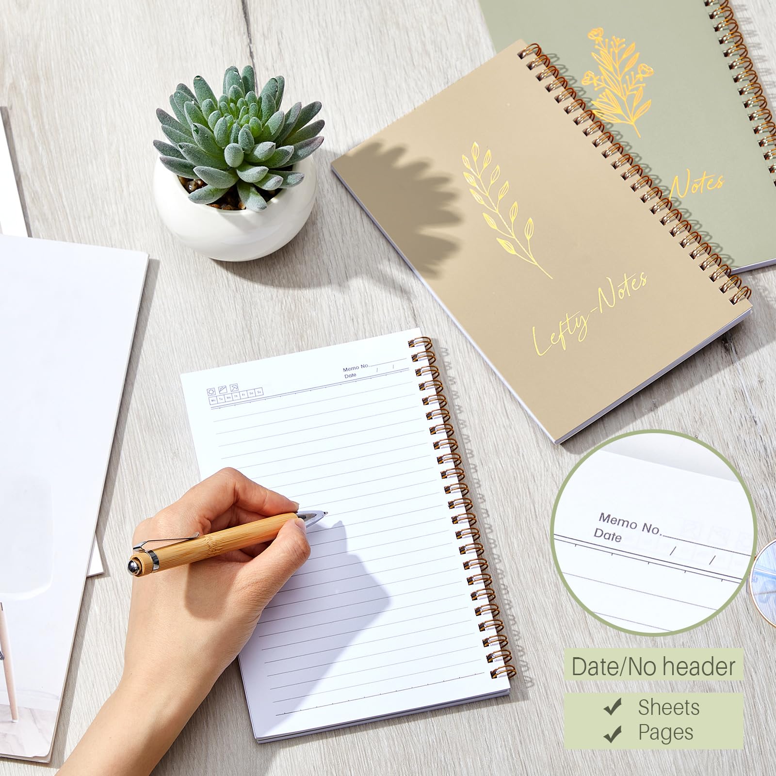 Lewtemi 3 cuadernos para zurdos de 8 x 5 pulgadas, cuaderno de papel encuadernado con alambre para escuela, universidad, suministros para trabajadores de oficina, uso más fácil, 50 hojas/100 páginas