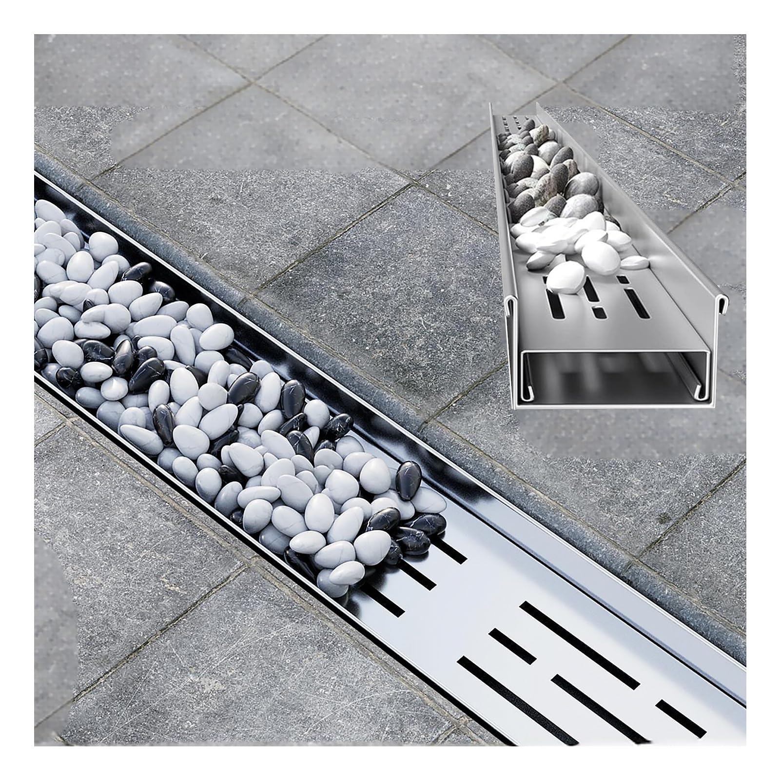 GLDYTVF 304 Stainless Steel Drainage Channel Removable Grate Outdoor Gravel Fill Perfect for Patios & Parks Durable Drainage Solution (H4*W10CM/H1.57*W3.94IN)