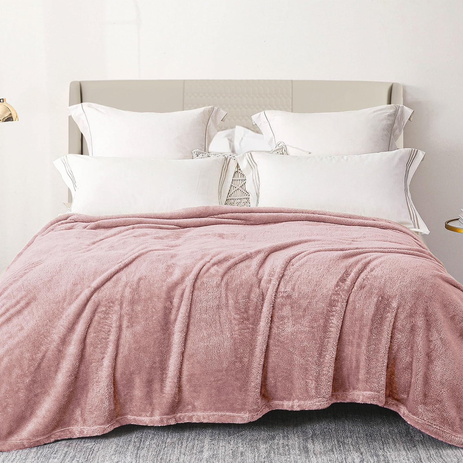 Exclusivo Mezcla Plush Fuzzy Fleece Bed Blanket King Size, Super Soft, Fluffy and Warm Blankets, Suitable for All Seasons (Dusty Pink, 90x104 Inches)