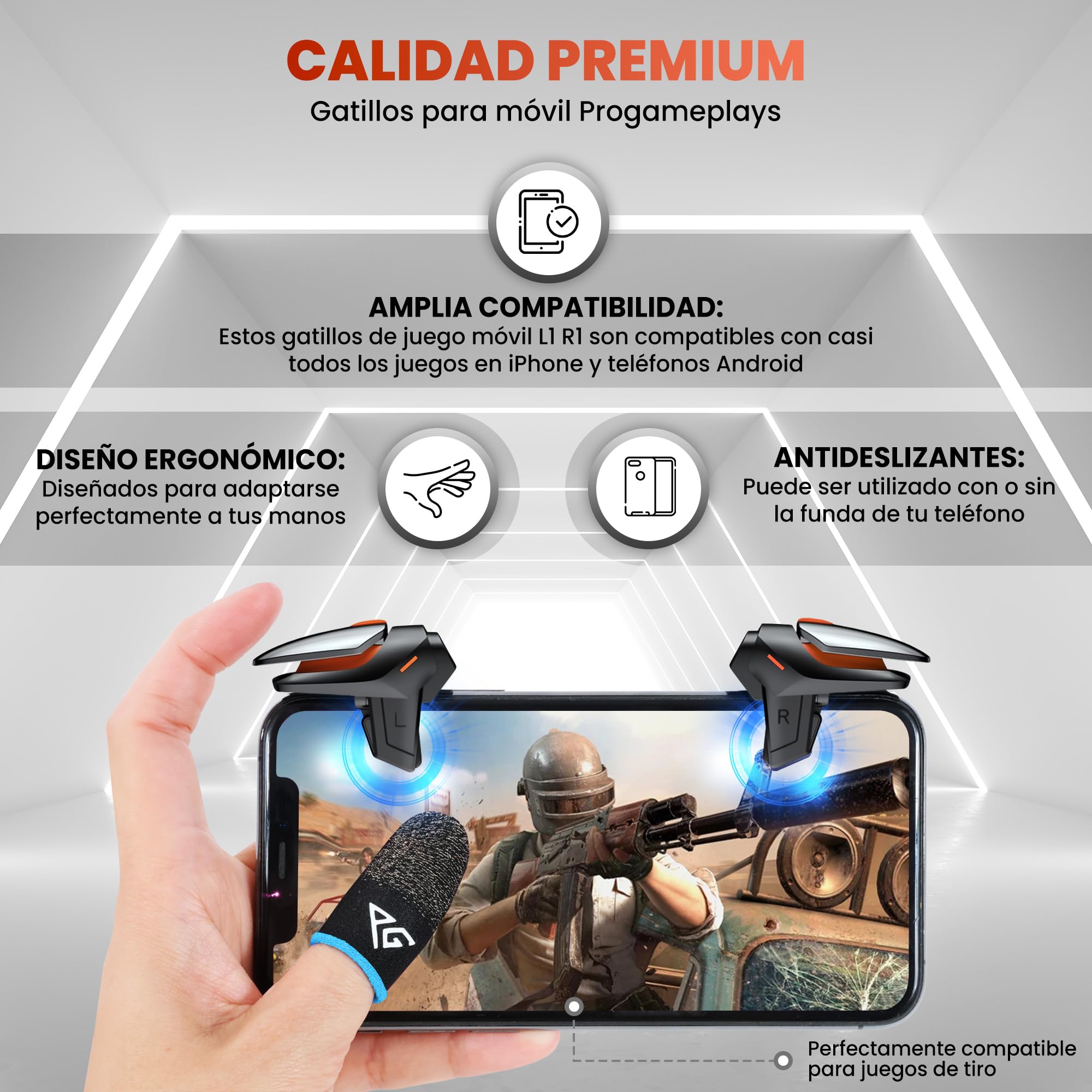 Progameplays Phone Triggers Controller Compatible con iPhone/Android, Disparar y Apuntar Sensible L1 & R1 Pubg Trigger (T1)